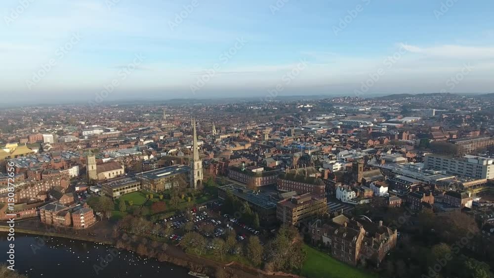 Panning aerial view of Worcester city centre, UK. Panning aerial view of Worcester city centre, UK.