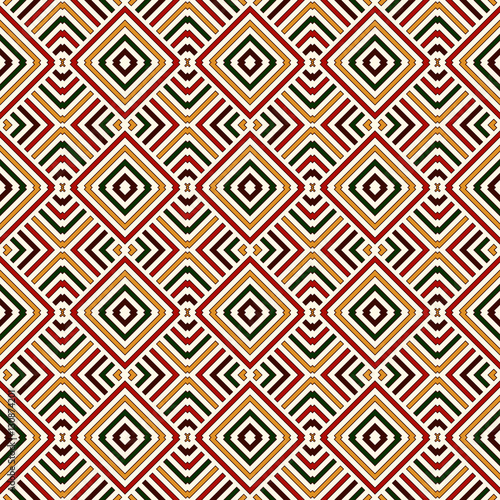 Seamless pattern in Christmas traditional colors. Bright ethnic ornamental abstract background.