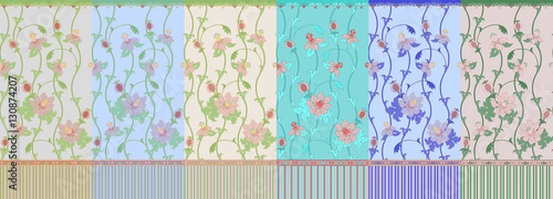 Flower classic decoration. Set of seamless textures, vintage ornaments, borders and companions for classic decor. Vector
