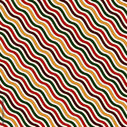 Seamless pattern in Christmas traditional colors. Wavy diagonal striped abstract background.
