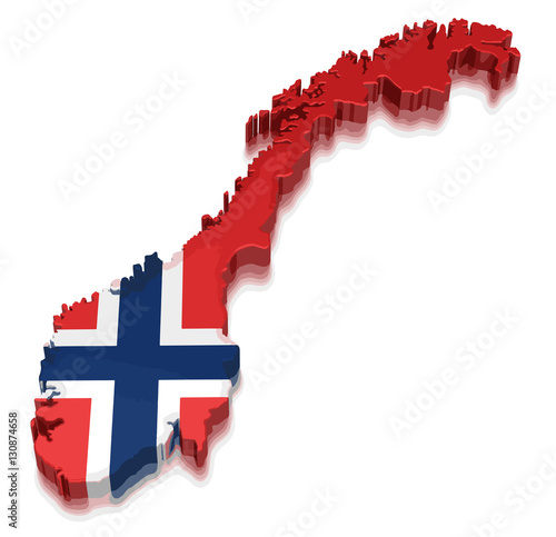 Map of Norway. 3d render Image. Image with clipping path