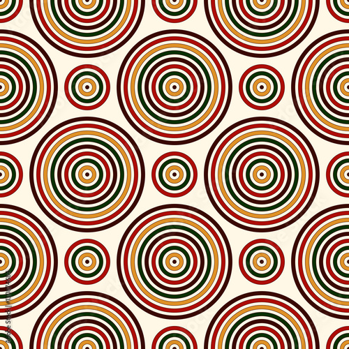 Seamless pattern in Christmas traditional colors. Abstract background with bright round vortexes.