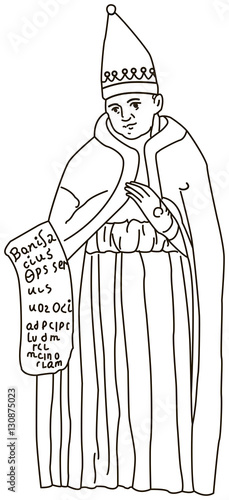 Black and white illustration of a Catholic pope Boniface VIII.