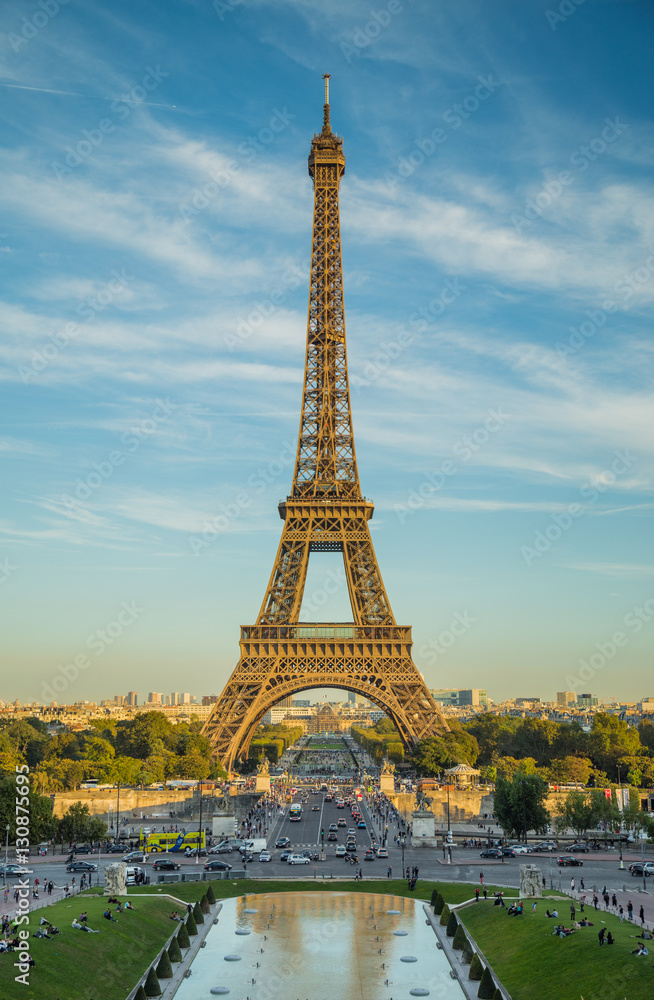 A beautiful day in Paris near the Eiffel Tower. Travel to Paris.  Beautiful landscape in the Eiffel Tower, Paris.