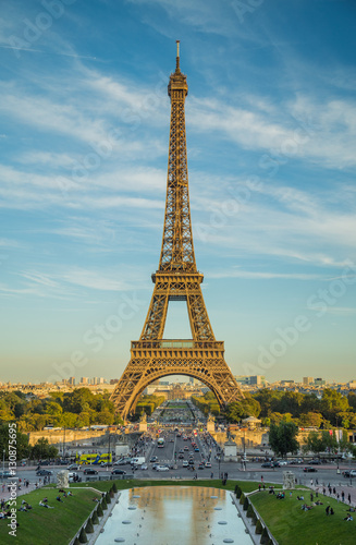 A beautiful day in Paris near the Eiffel Tower. Travel to Paris.  Beautiful landscape in the Eiffel Tower  Paris.