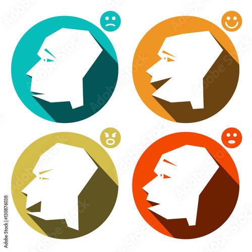 Happy, Sad, Angry and Confused Faces Vector Icons