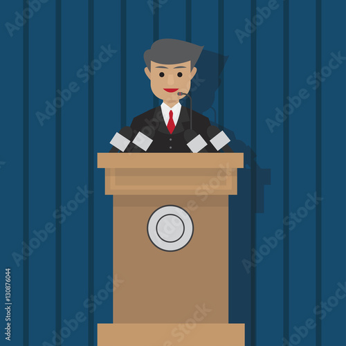 Politician talking on podium, vector illustration
