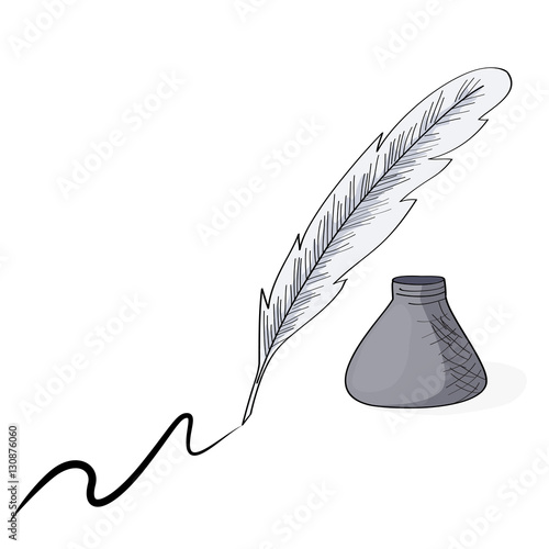 Old style quill and ink pot drawing