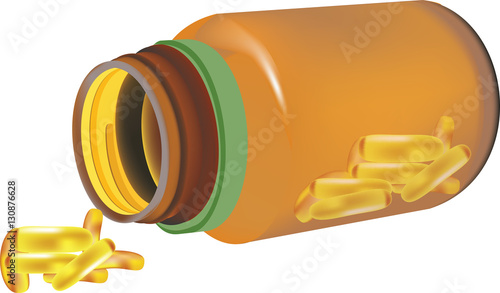 piccola bottiglia con medicine  isolato su sfondo bianco