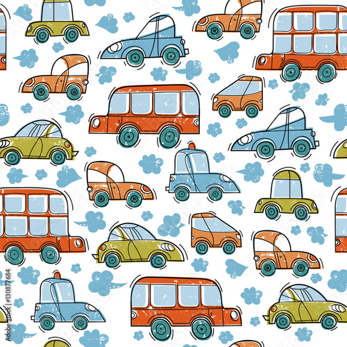 car_traffic congestion/The composition of the machines. They painted in a retro style. Seamless pattern.