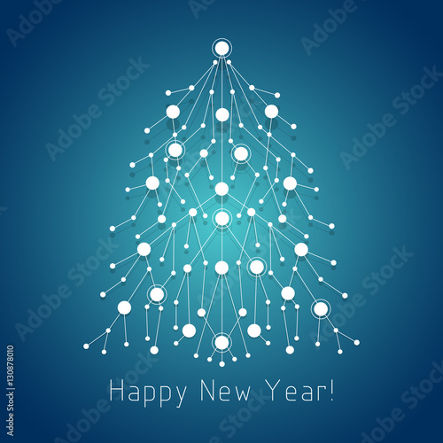 White fir tree made of connected lines and dots