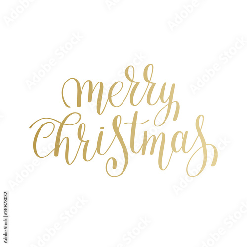 merry christmas gold logo handwritten lettering inscription holi