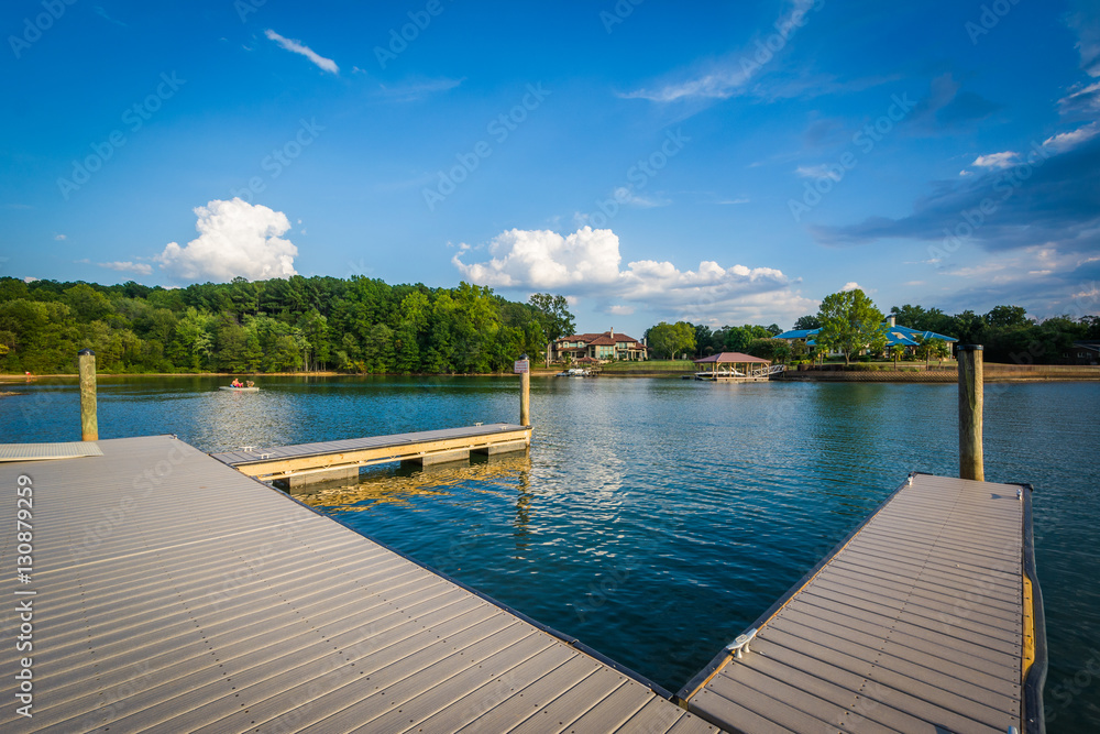 Docks on the shore of Lake Norman, at Ramsey Creek Park, in Corn