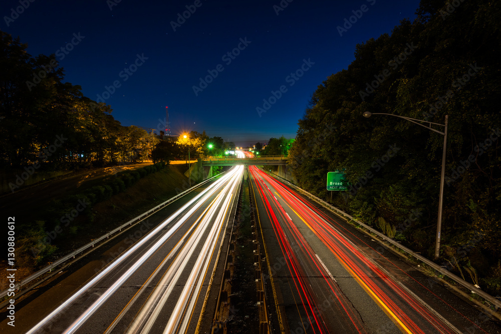 Interstate 40 Business at night, in downtown Winston-Salem, Nort