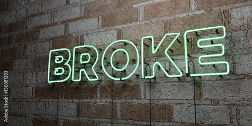 Foto BROKE - Glowing Neon Sign on stonework wall - 3D rendered royalty free stock illustration