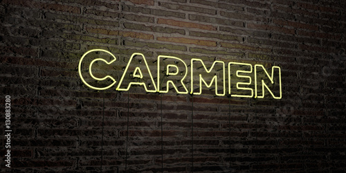 CARMEN -Realistic Neon Sign on Brick Wall background - 3D rendered royalty free stock image. Can be used for online banner ads and direct mailers.. photo