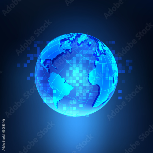 abstract digital technology world  techno global on a blue light background