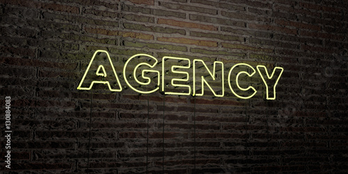 AGENCY -Realistic Neon Sign on Brick Wall background - 3D rendered royalty free stock image. Can be used for online banner ads and direct mailers.. photo
