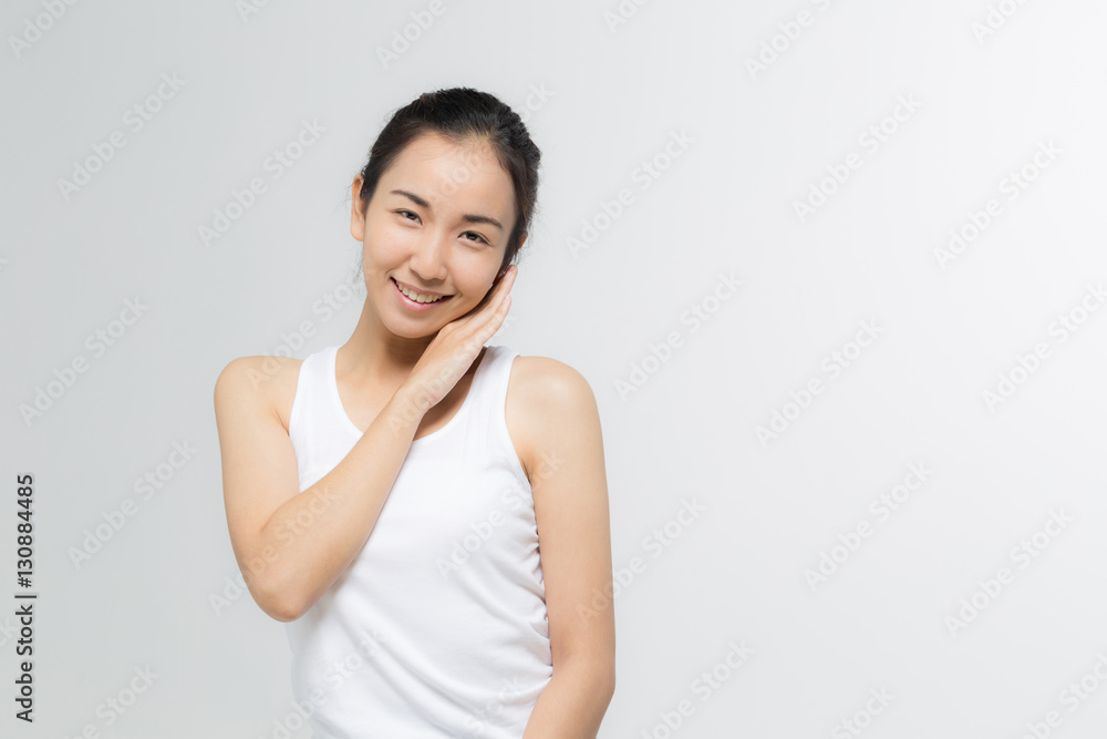 Beautiful asian women with pure face and fresh skin before make up Beautiful asian women with pure face and fresh skin before make up