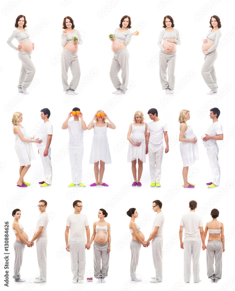 Naklejka premium Young couples expecting a baby isolated on white