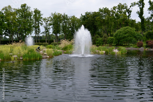 Fototapeta Naklejka Na Ścianę i Meble -  Beautiful summer park with a lake with a fountain