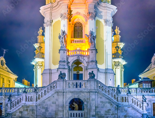 St. Yura church in the Lviv city. Night City scene photo