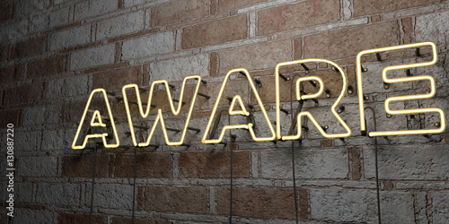 Valokuva AWARE - Glowing Neon Sign on stonework wall - 3D rendered royalty free stock illustration