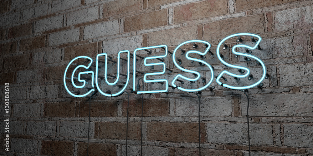 GUESS - Glowing Neon Sign on stonework wall - 3D rendered royalty free stock  illustration. Can be used for online banner ads and direct mailers.. Stock  Illustration | Adobe Stock