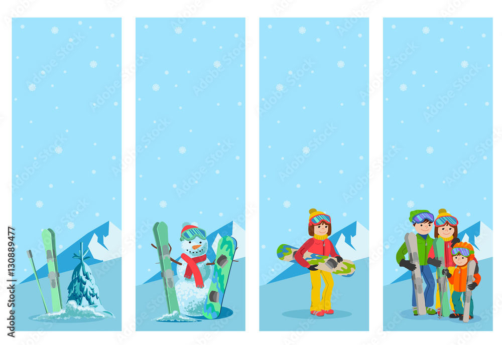 Mountain skier winter sport flyer design template. Snowboarding and skiing on flyers. Vector illustration. Mountain skier winter sport flyer design template. Snowboarding and skiing on flyers. Vector illustration.