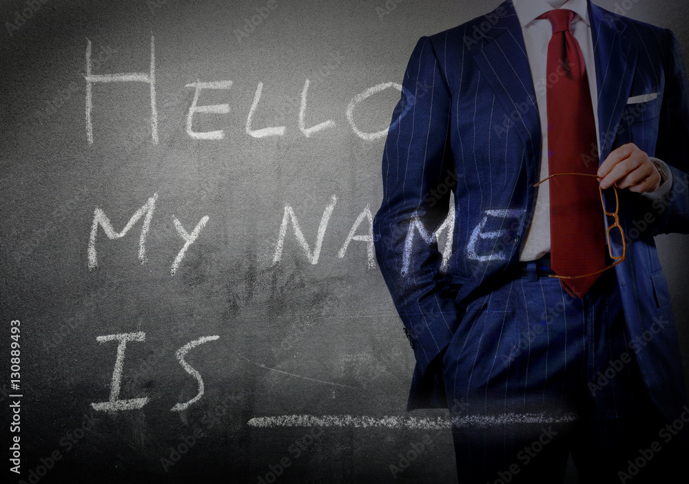 Self Introduction - Hello, My name is ... written on a blackboar Stock ...