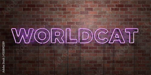 WORLDCAT - fluorescent Neon tube Sign on brickwork - Front view - 3D rendered royalty free stock picture. Can be used for online banner ads and direct mailers.. photo