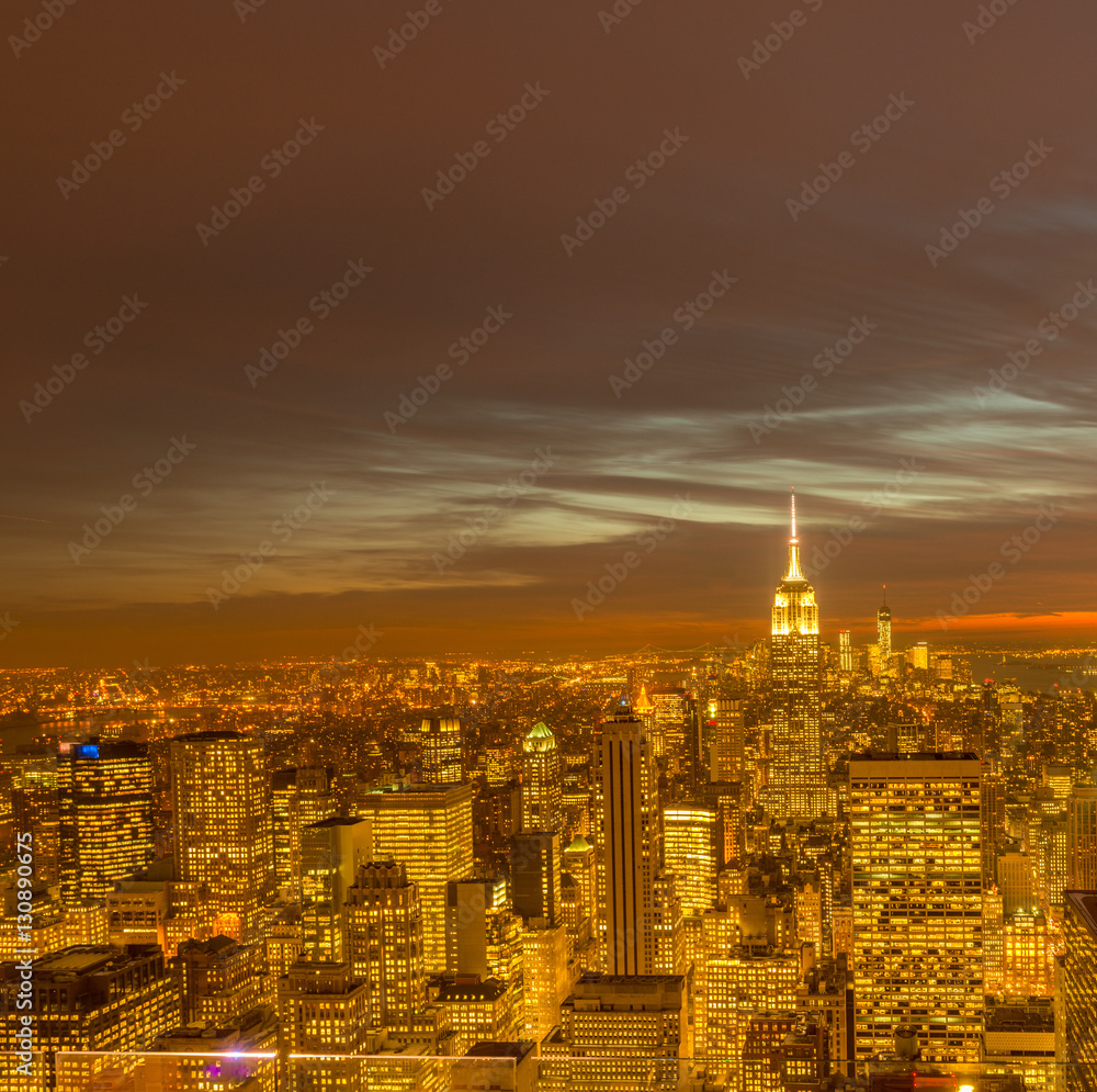 View of New York Manhattan during sunset hours