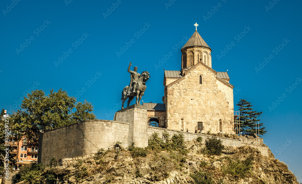 Metekhi Church and Monument of King Vakhtang I Gorgasali in Tbilisi