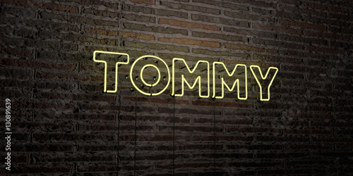 TOMMY -Realistic Neon Sign on Brick Wall background - 3D rendered royalty free stock image. Can be used for online banner ads and direct mailers.. photo