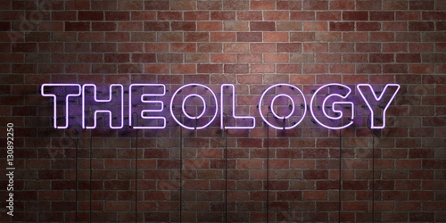 Vászonkép THEOLOGY - fluorescent Neon tube Sign on brickwork - Front view - 3D rendered royalty free stock picture