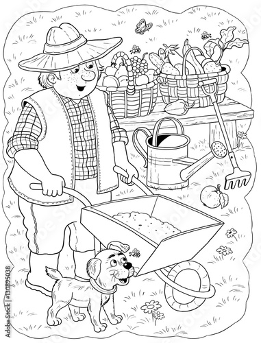 Professions Coloring Page A Farmer Cute And Funny Cartoon Characters Illustration For Children Stock Illustration Adobe Stock