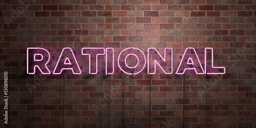 RATIONAL - fluorescent Neon tube Sign on brickwork - Front view - 3D rendered royalty free stock picture. Can be used for online banner ads and direct mailers.. photo