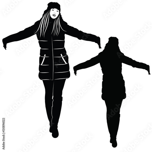 Silhouette of a woman standing with outstretched arms - vector