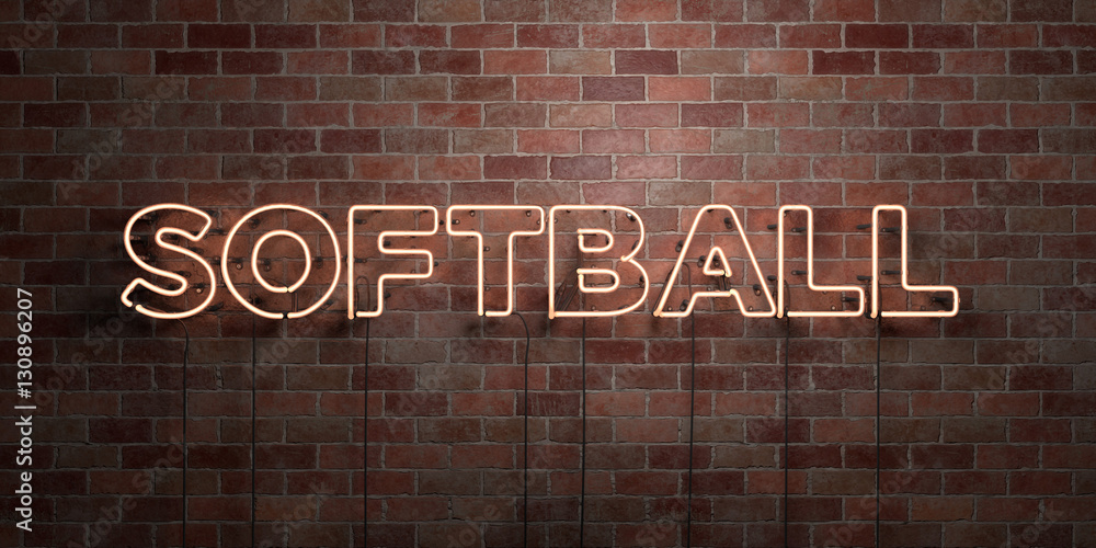 Fototapeta premium SOFTBALL - fluorescent Neon tube Sign on brickwork - Front view - 3D rendered royalty free stock picture. Can be used for online banner ads and direct mailers..