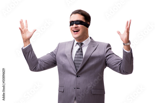 Blindfolded businessman isolated on white