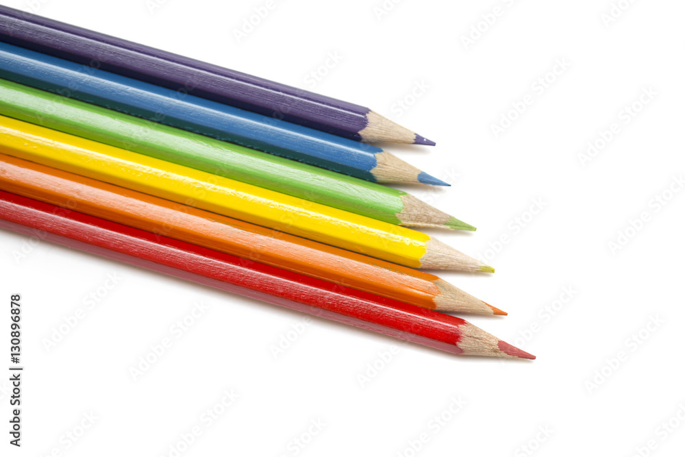 Close up of color pencils on white background Close up of color pencils on white background