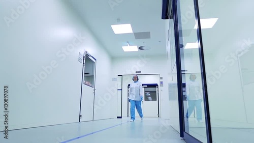 An automatic door opening in a chemical laboratory