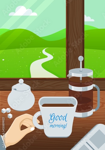 Businessman Morning Illustration. Vector Poster Concept