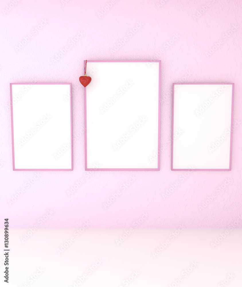 3D illustration of mock up abstract interior. Pink frame with bl 3D illustration of mock up abstract interior. Pink frame with bl