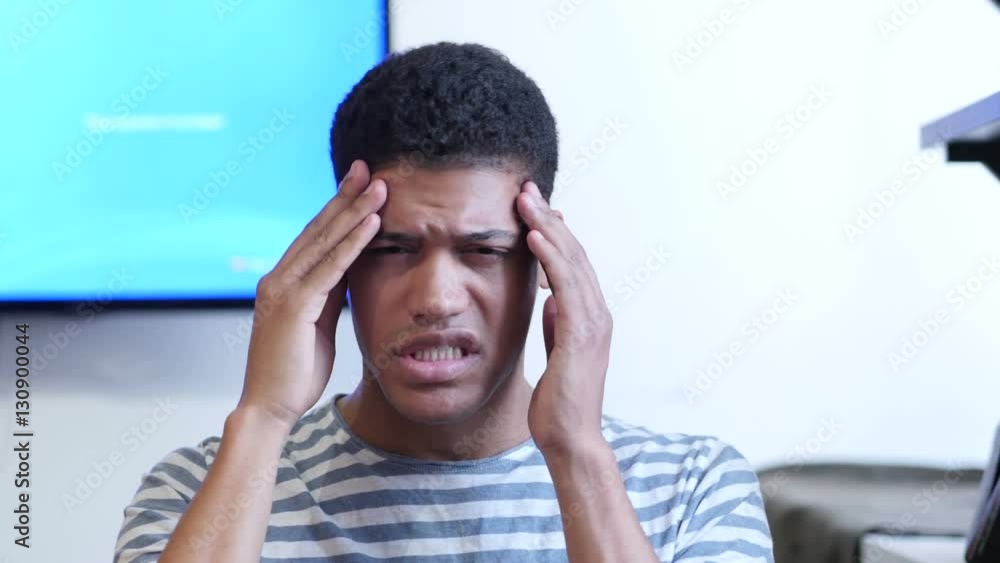 Headache, Upset Tense Young Black Man Headache, Upset Tense Young Black Man