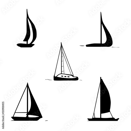 Ocean transport set. Sailing boats, yacht, cruise ship