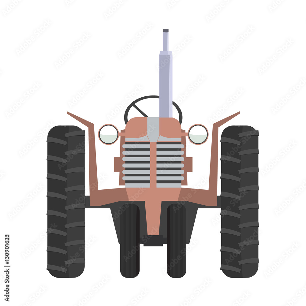 Fototapeta premium Agricultural tractor icon. Classic tractor front view with flat color style design.