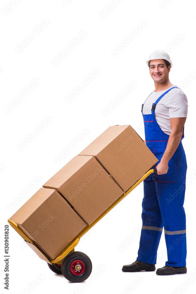 Man delivering box isolated on white Man delivering box isolated on white