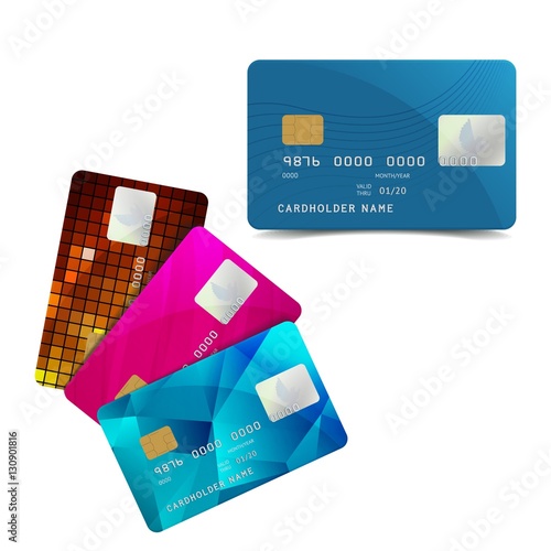 Set of Colorful Credit Cards Isolated on White