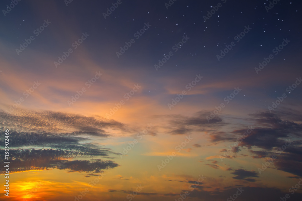gloomy sunset with colorful sky and with earlier stars